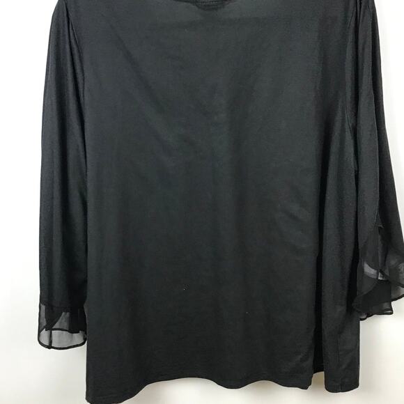 Catherines 3X Purple Floral on Black Silver Embellishments Bell Sleeve Blouse - Picture 4 of 8